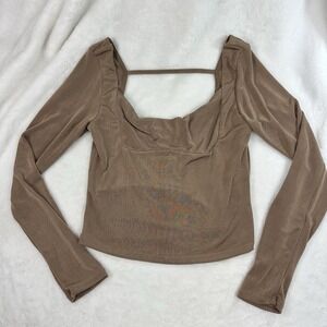 Urban Romantics Womens Top S Brown Long Sleeve Square Neck‎ Blouse Top Cropped
